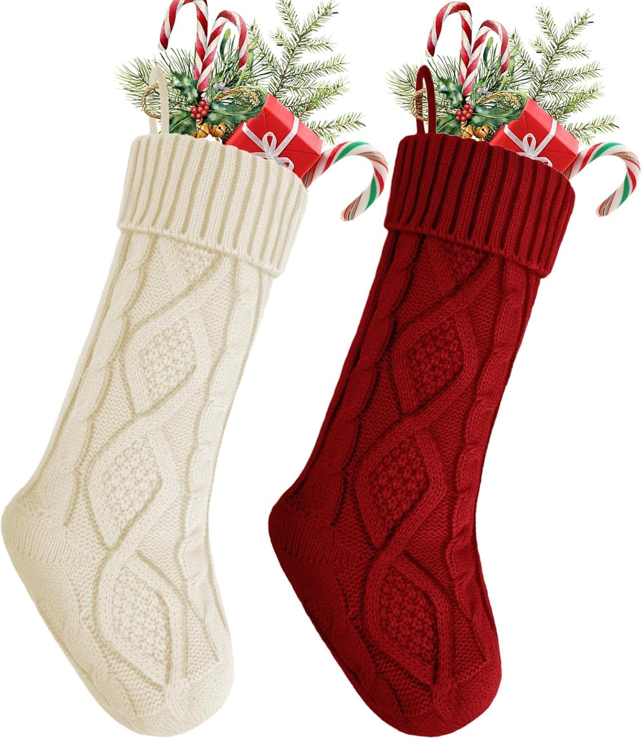 YOGINGO 2 Pack Christmas Stockings – Personalized Christmas Stockings, Large 18 Inches Christmas Stocking Hold All Surprises, Knitted Gift Stockings & Farmhouse Christmas Decor