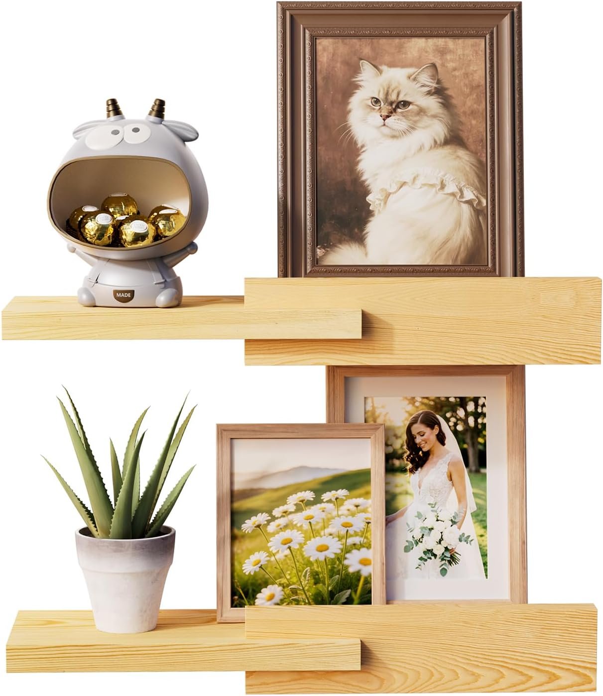 QsQueen Unique Modern Narrow Solid Wood Floating Shelf and Minimalist Wall Mounted Ledge for Bedroom, Living Room, Bathroom, Kitchen, Perfect for Frames, Plants, Candles, and Small Decor