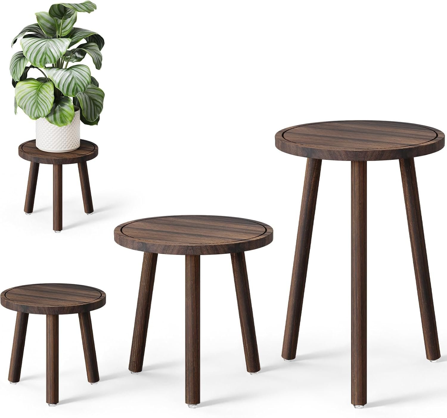 Uneedem Plant Stand Indoor – 3-Pack Taller Single Wood Plant Stand for 6-12 Inch Pots, Mid-Century Modern Plants Stool for Large Plants, Small Round Wooden Planter Table for Living Room, Balcony