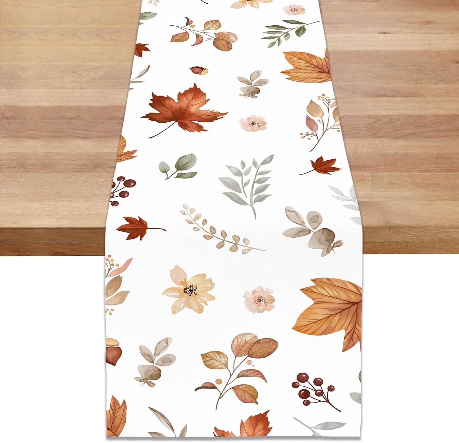 Bonhause Fall Maple Leaves Flowers Table Runner 13×72 Inch Autumn Plant Leaf Thanksgiving Seasonal Kitchen Dinning Table Decoration for Indoor Outdoor Home Party Decor