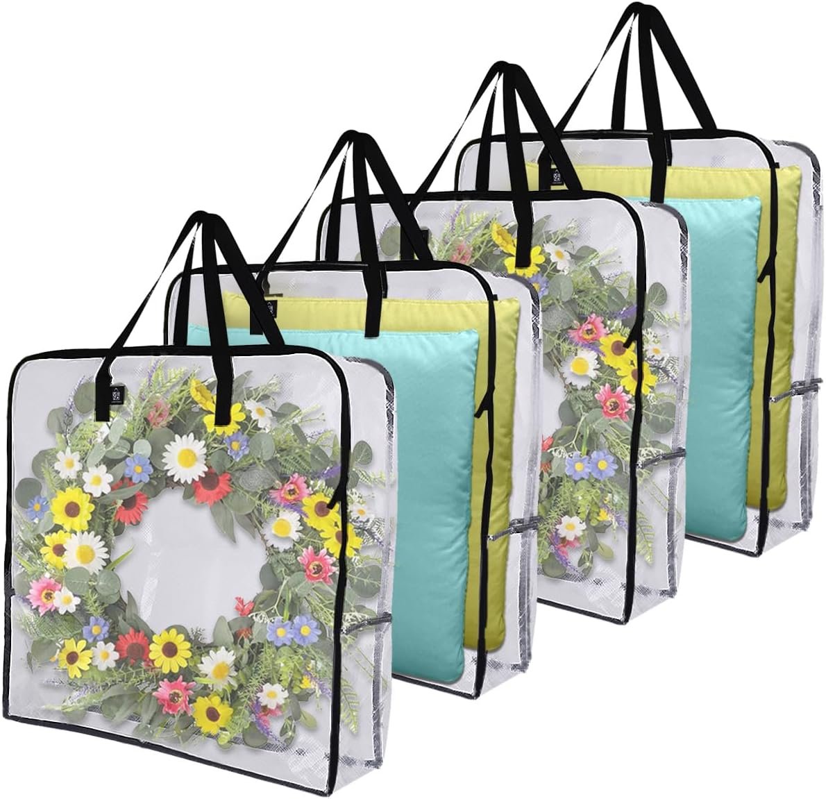 VENO 4 Pack Summer Wreath Storage Bag, Spring, Christmas Decoration Garland Container, 30 Inch Clear Door Wreath Organizers, Moving Boxes, Packing Supplies for College (Square – 4 Pack)