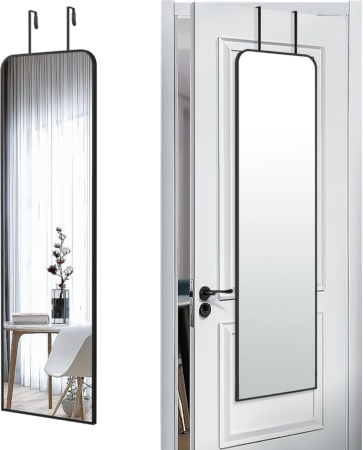 47×14 inch Full Length Mirror Over the Door Hang or Wall Mounted Black | Aluminum Alloy Frame,HD Glass, Full Body Make-Up Mirrors for Bedroom, Bathroom,Entryway,Dressing Living Room