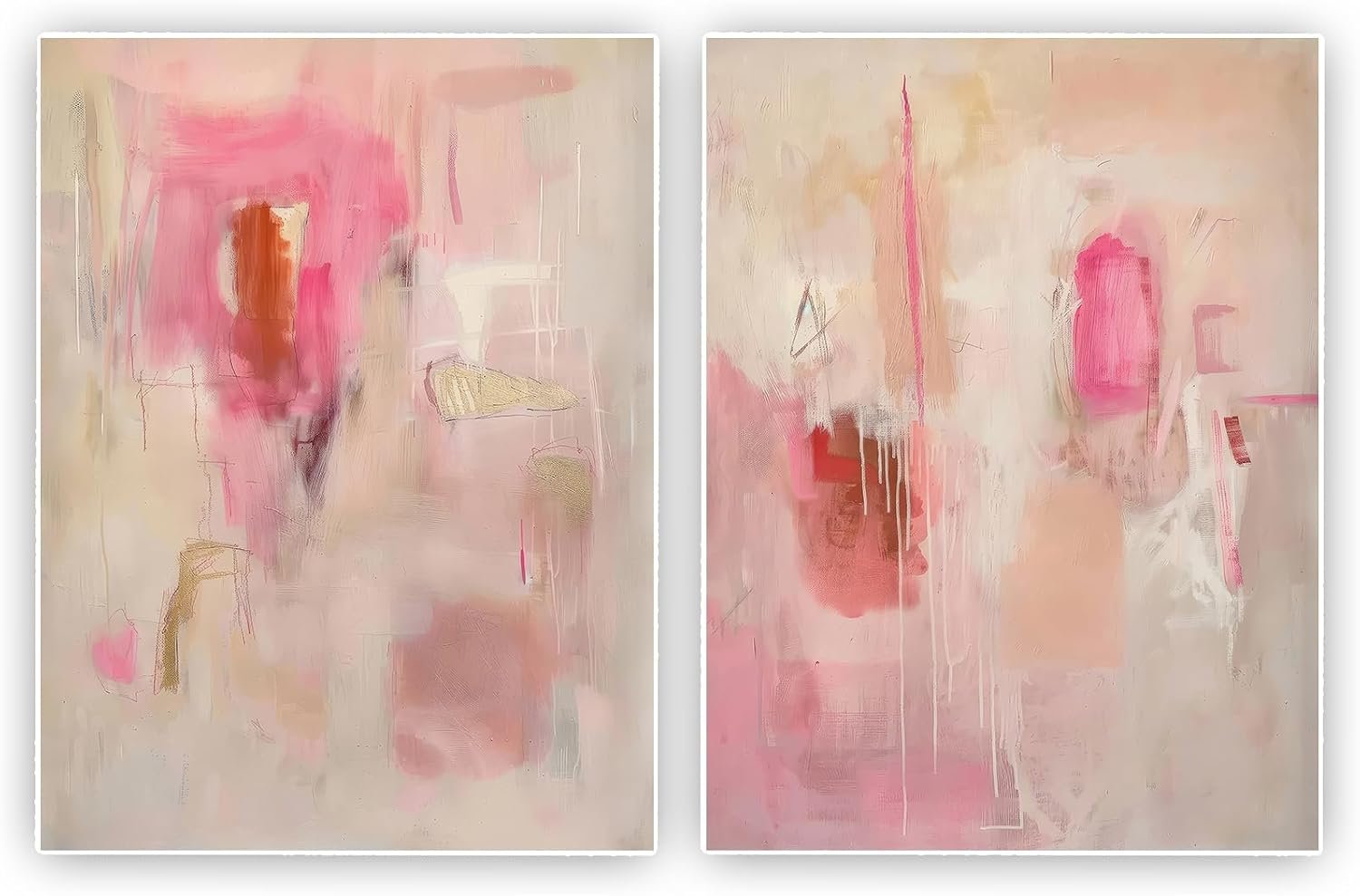 ZHGYGBN Modern Wall Art Pink Beige Abstract Set of 2 16×24 Inch Unframed | Modern abstract wall art neutral pink beige decor for apartment dorm living room bedroom office gallery wall prints