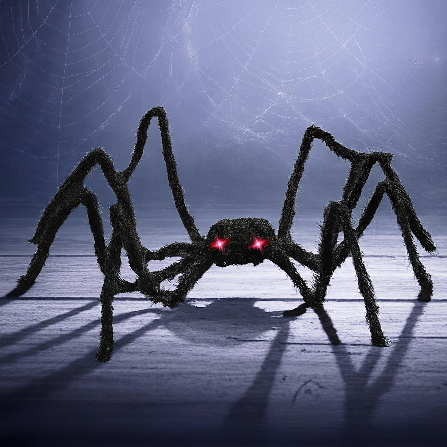PREXTEX Halloween Spider with Light Up Eyes (LED Lights) – Decorations 4 Ft Hairy Spider Prop with Giant LED Red Eyes – Halloween Decor for Indoor, Outdoor, Golf Cart, Wall – Door Hanger