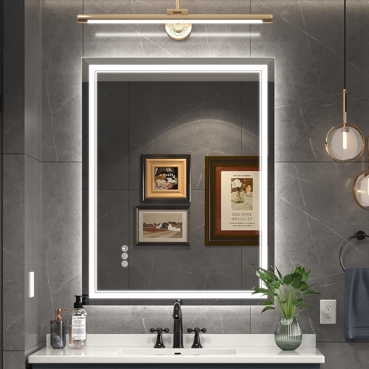Ratsamee 28″ x 36″ Led Mirror for Bathroom with Front Light and Backlit, Bathroom Mirror with Led Lights, Vanity Mirror with Lights for Wall, Anti-Fog, Dimmable 3-Color（frontlit+Backlit）
