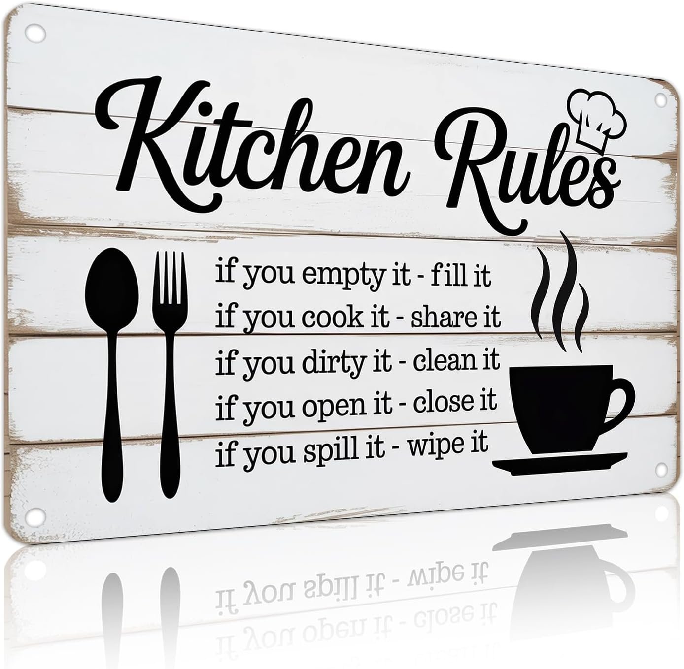 Kitchen Rules Retro Metal Tin Sign Wall Decor Funny Inspirational Quote Modern Rustic Farmhouse Kitchen Decorative for Home Wall Decor 8×12 Inch