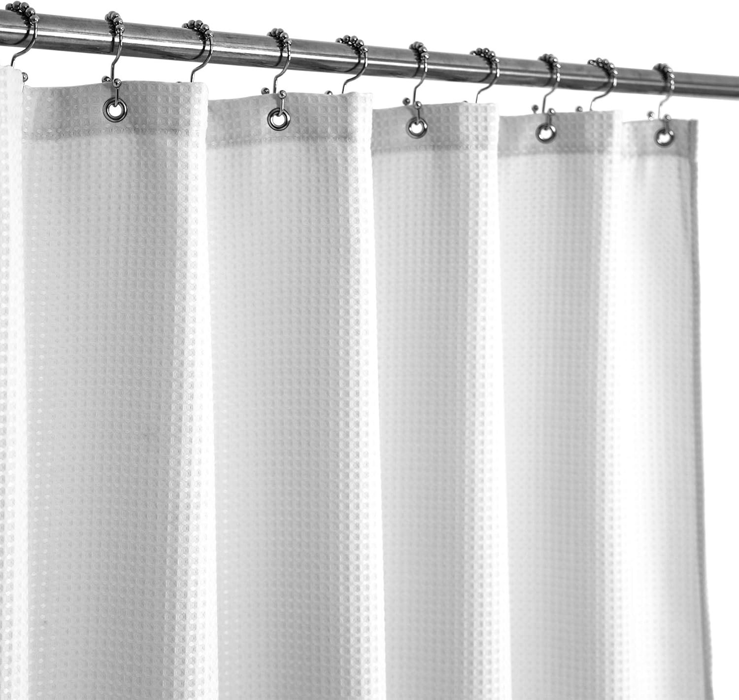 Stall Shower Curtain Fabric 36 x 72 inch – Waffle Weave, Spa, Hotel Collection, Heavy Duty, Water Repellent, White – Pique Pattern for Decorative Bathroom Curtains (230 GSM)