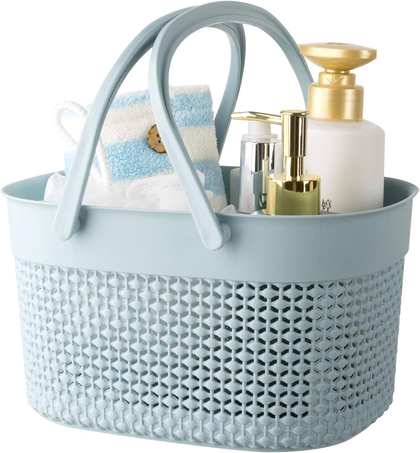 rejomiik Portable Shower Caddy Basket, Plastic Organizer Storage Tote with Handles Toiletry Bag Bin Box for Bathroom, College Dorm Room Essentials, Kitchen, Camp, Gym, Blue