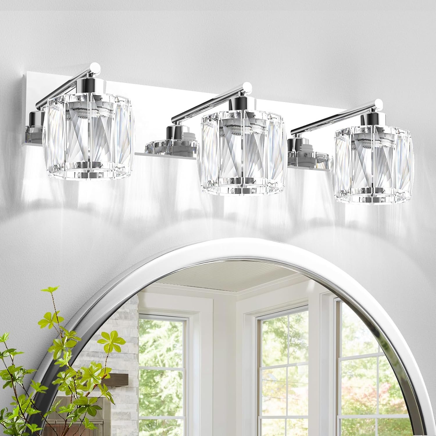 VOLISUN Crystal Vanity Lights for Bathroom, 3 Light Modern Stainless Steel Chrome Bathroom Vanity Light Fixture Over Mirror – UL Certificated (Bulb Not Included)