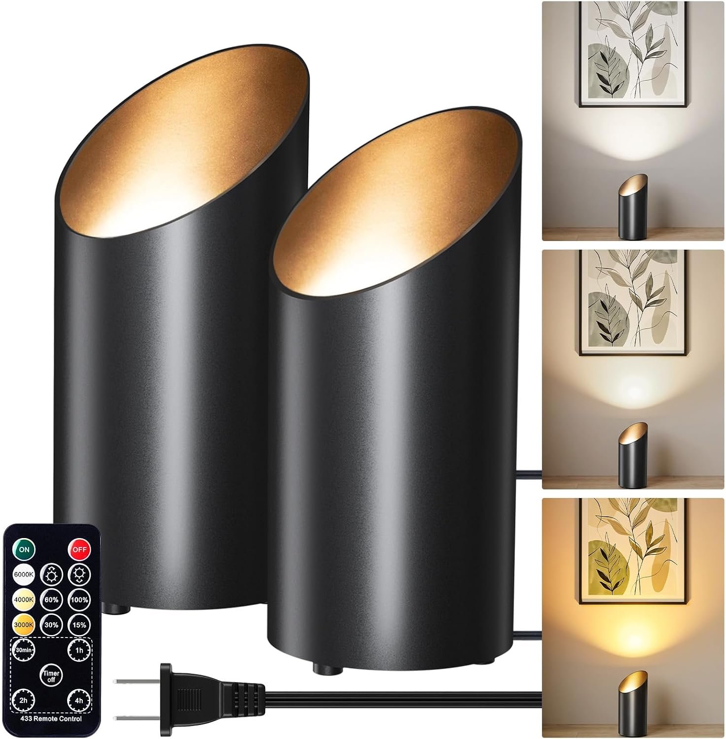 Brightown 2 Pack Uplights Indoor Floor Can Lights – 6000K LED Up Lights with Remote and Timer, 3 Color Temperatures and Dimmable Uplighting Spotlights for Dark Corner Sofa House Plant Picture