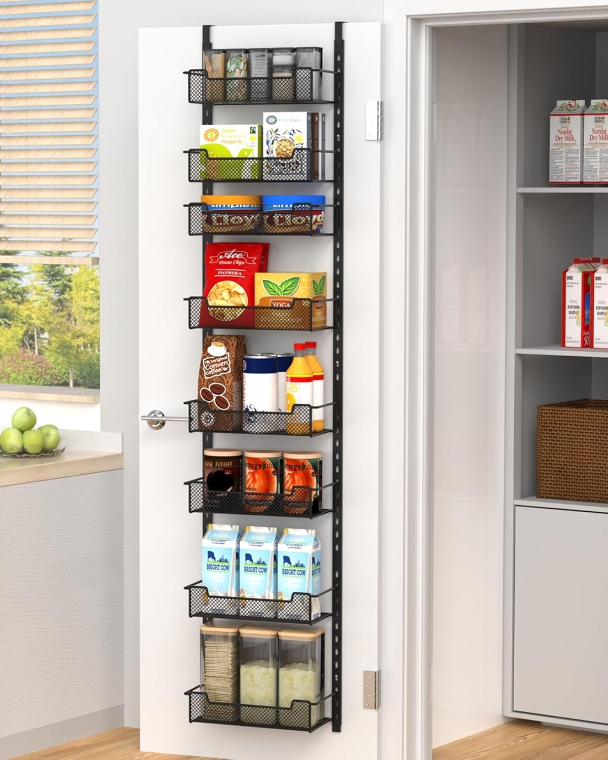 VyGrow 12.3″ W Narrow Over the Door Pantry Organizer, 8-Tier Over the Door Organizer with Adjustable Basket, Pantry Door Organization for Pantry Kitchen Storage Room Spice Rack, Black