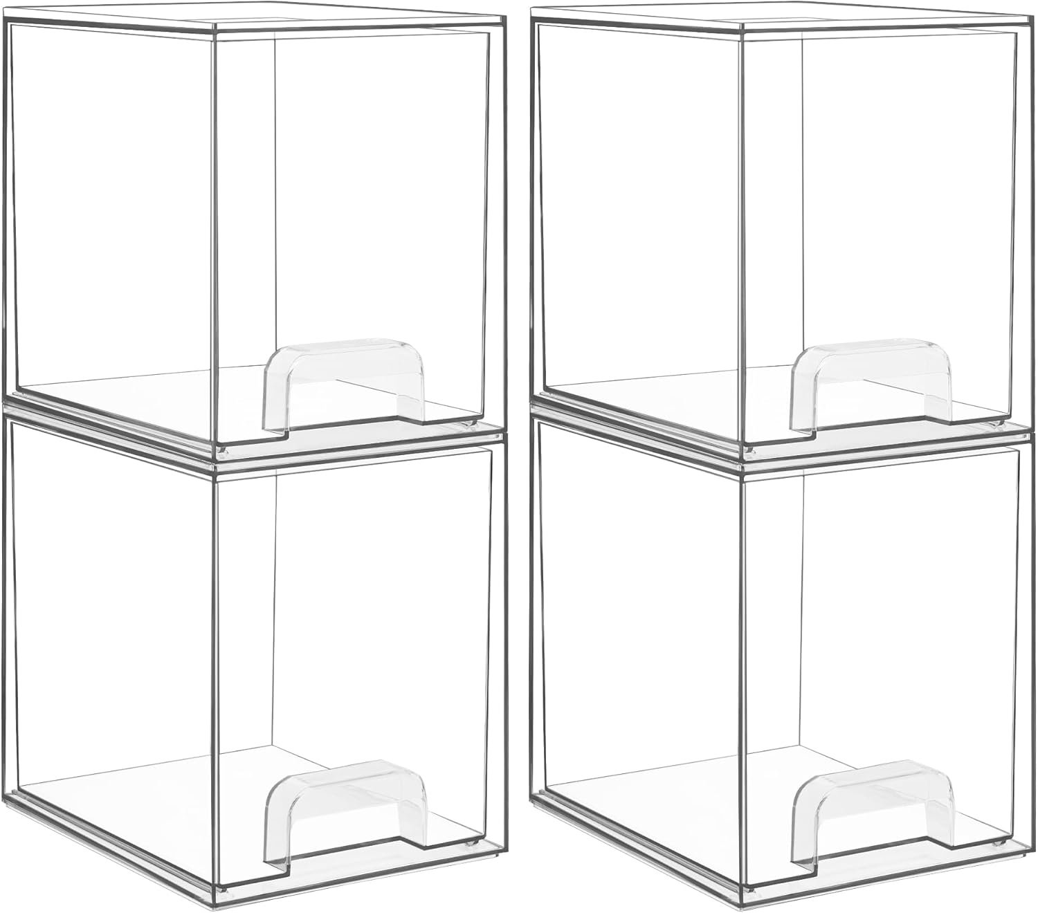 Vtopmart 7.6″ H Clear Stackable Storage Drawers, 4 Pack Plastic Organizers Bins for Skincare, Cosmetics,Beauty Supplies,Ideal for Vanity, Bathroom,Kitchen Countertop,Cabinet Organization