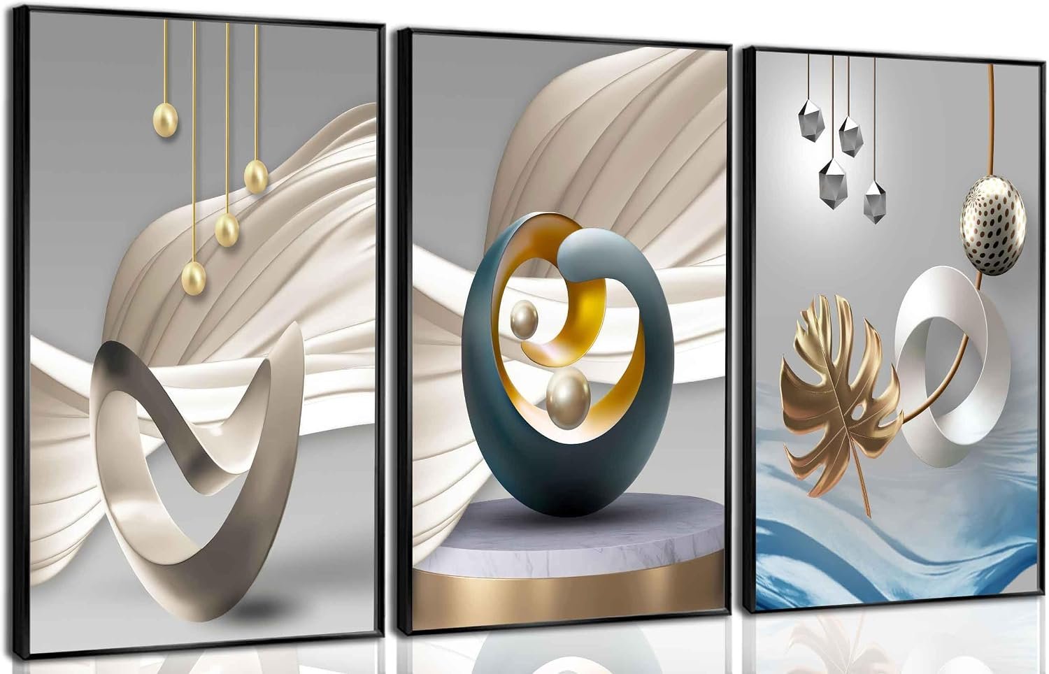 3Pcs Abstract Geometric Canvas Wall Art Modern Art Pattern Decor painting Pictures White Blue Yellow Grey Nordic Posters Print for Living Room Bedroom Office Hallway Home Decoration Unframed