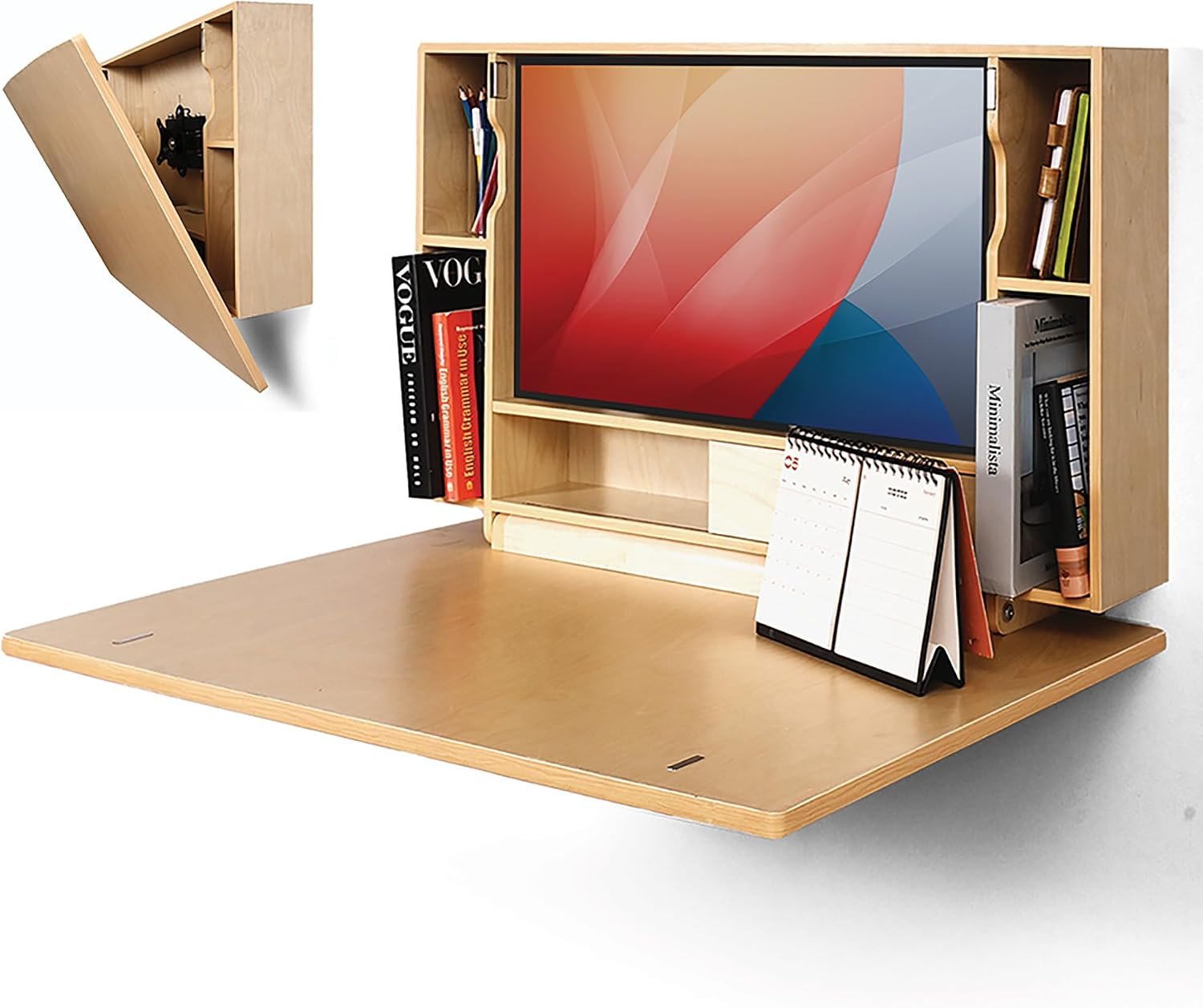 ARROWSTONE SKEENA Wall-Mounted Desk, Pre-Assembled Folding Desk with Storage, VESA Monitor Mount, Space-Saving Murphy Desk Design for Home Office (36″)