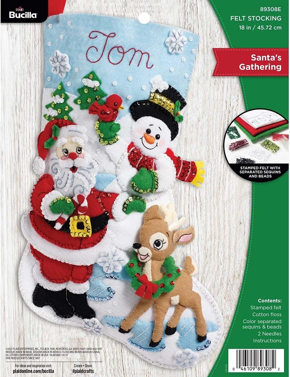 Bucilla, Santa’s Gathering, Felt Applique Christmas Stocking, 18″, 89308E