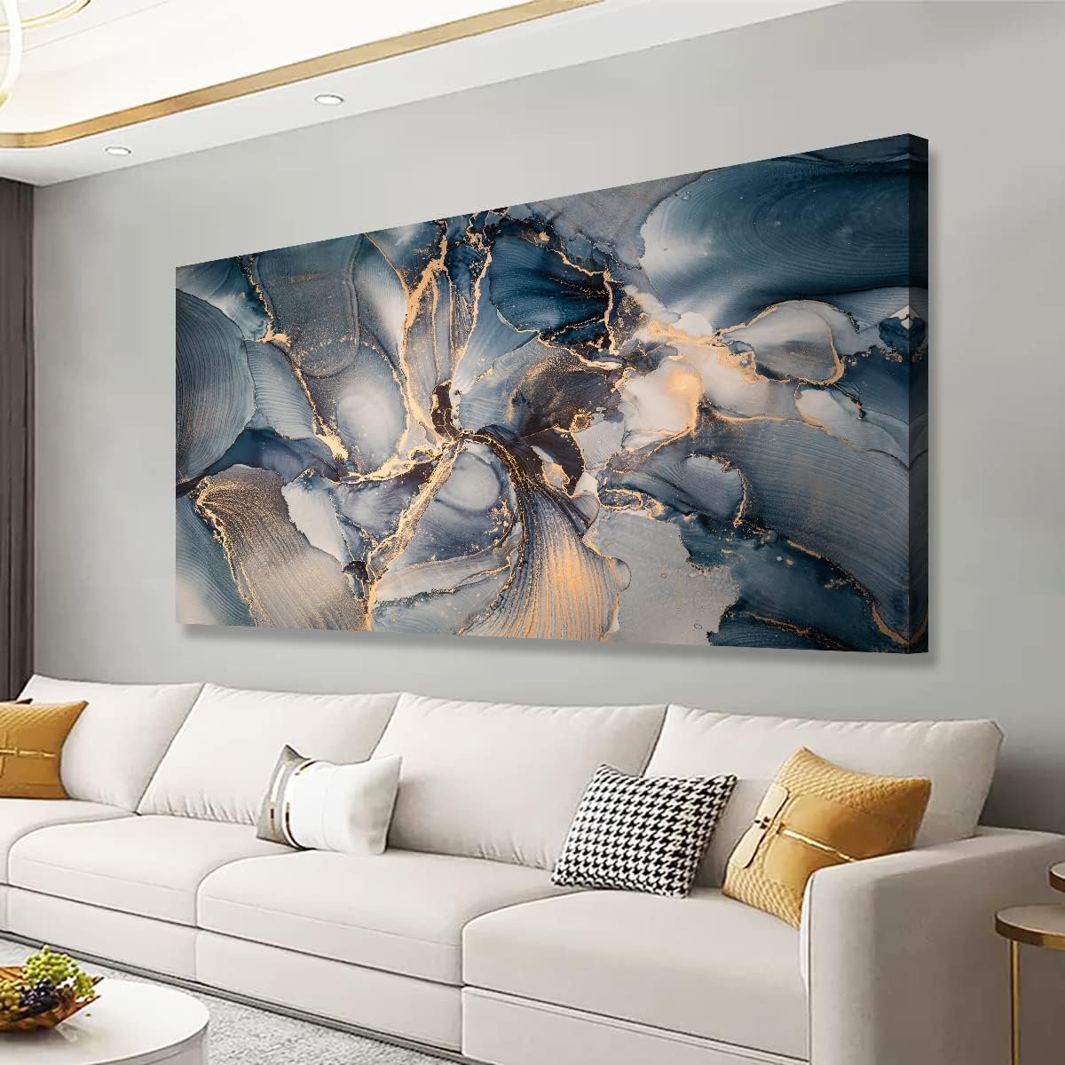 Color block Abstract Marble Grain Pictures Canvas Wall Art for Living room Bedroom Wall Decor,Smart Line Wall Art Print Paitnings for home Decor,Morden Artwork Full of Imagination Line Drawing Canvas