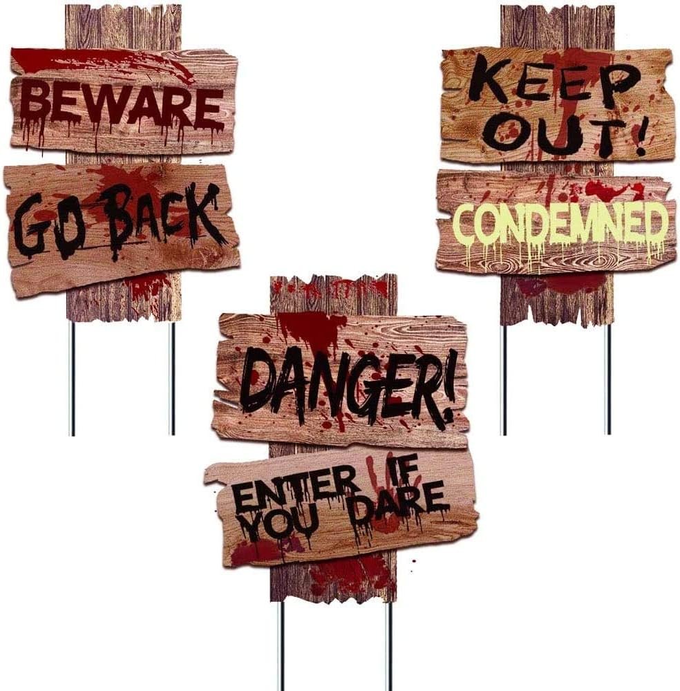 Halloween Decorations, 3 Pack 15″ x 12″ Yard Signs Stakes Props Outdoor Decor Scary Zombie Vampire Graves Holiday Party Supplies