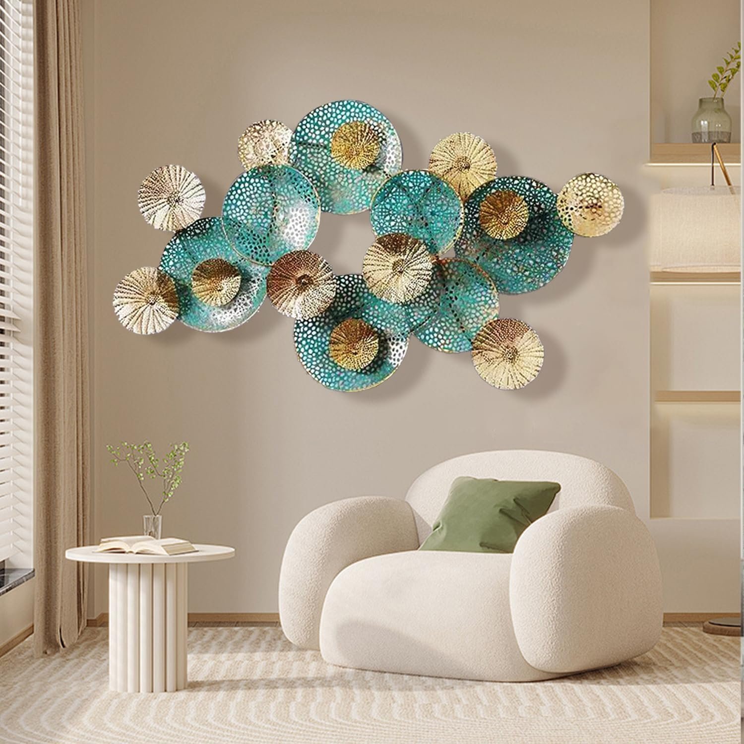 edaknez Large Metal Wall Art Decor, 47×27 Metal Lotus Leaf Wall Sculpture | 3D Stacked Flower Leaves Wall Hanging, Nautical Coastal Outdoor Indoor Living Room Home Decoration (B 47 inch x 27 inch)