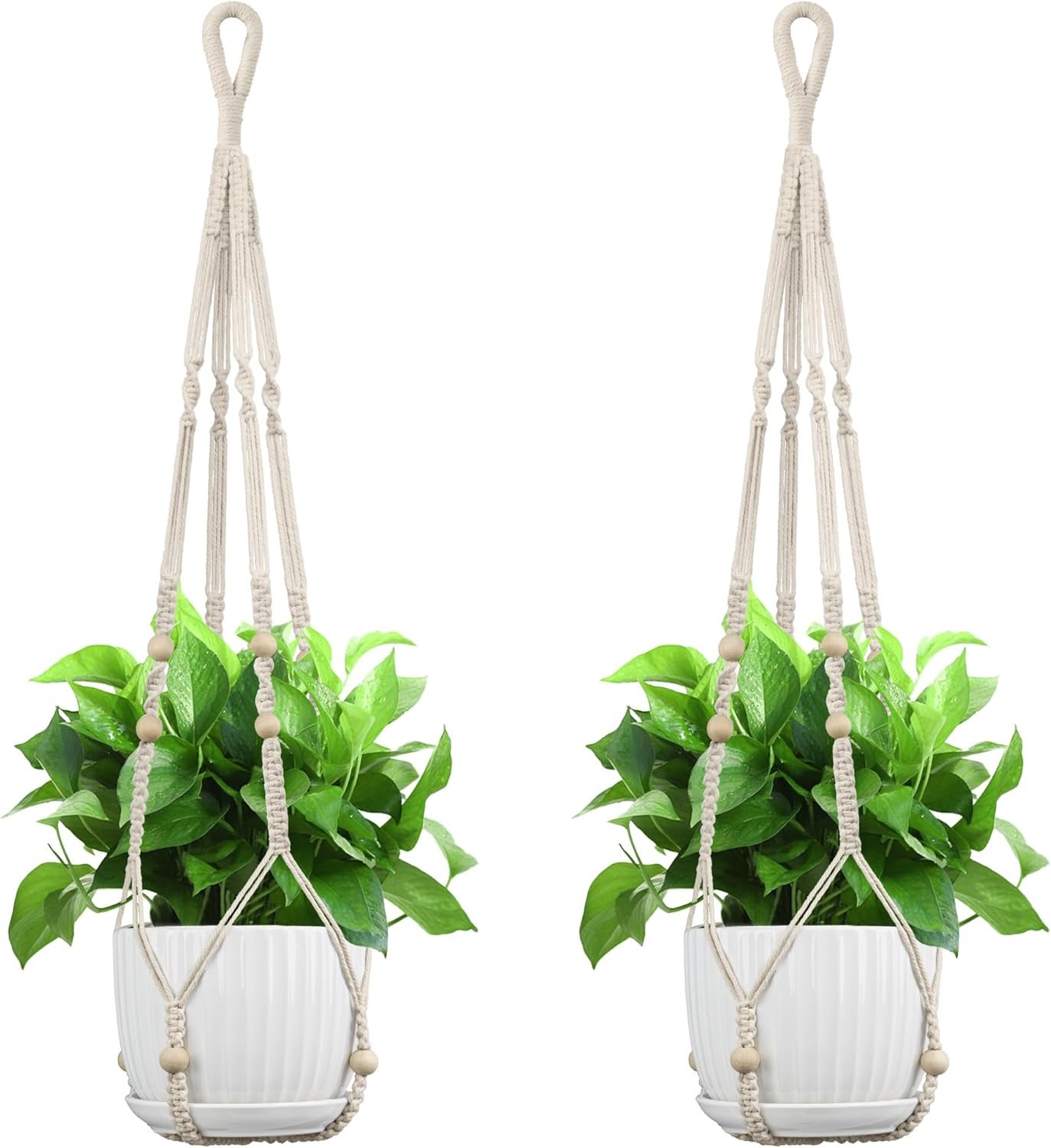 Macrame Plant Hanger – Fits 4-13 Inch Pots, Hanging Planter Holder for Indoor Outdoor, Cotton Rope Boho Home Decor, 35 Inch, Set of 2, Ivory
