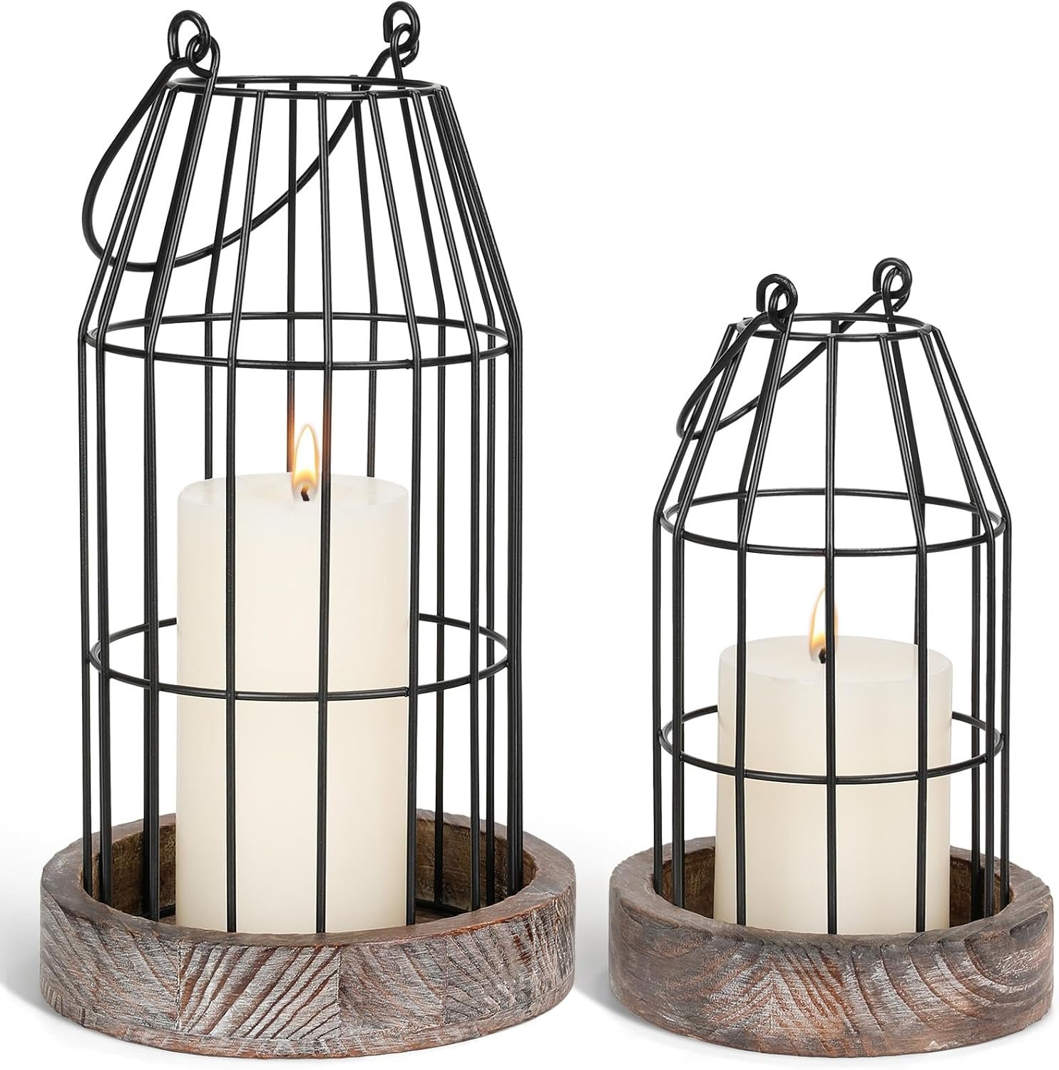Rustic Wire Metal Cloche Set of 2 Candle Lantern Decorative Indoor Outdoor Vintage Cage Candle Holders Modern Farmhouse Decor for Fireplace Mantle Entryway Living Room Kitchen Coffee Table Centerpiece