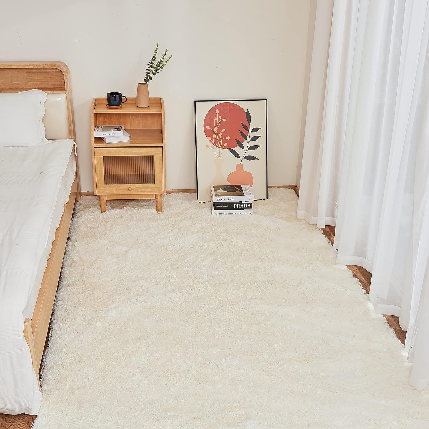 YOBATH Fluffy 8×10 Large Area Rugs for Living Room Bedroom, Soft Fuzzy Big Shaggy Carpet Rugs for Girls Boys Kids Indoor Floor Nursery Home Decor, Cream White