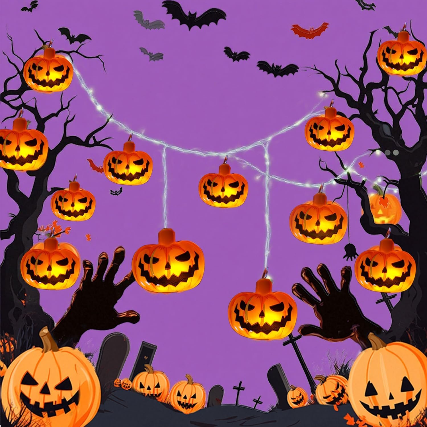 Battery Operated Halloween Lights, 9.8ft 20 Led Orange Lights, 2 Modes Steady/Flickering for Indoor Outdoor Party Decorations