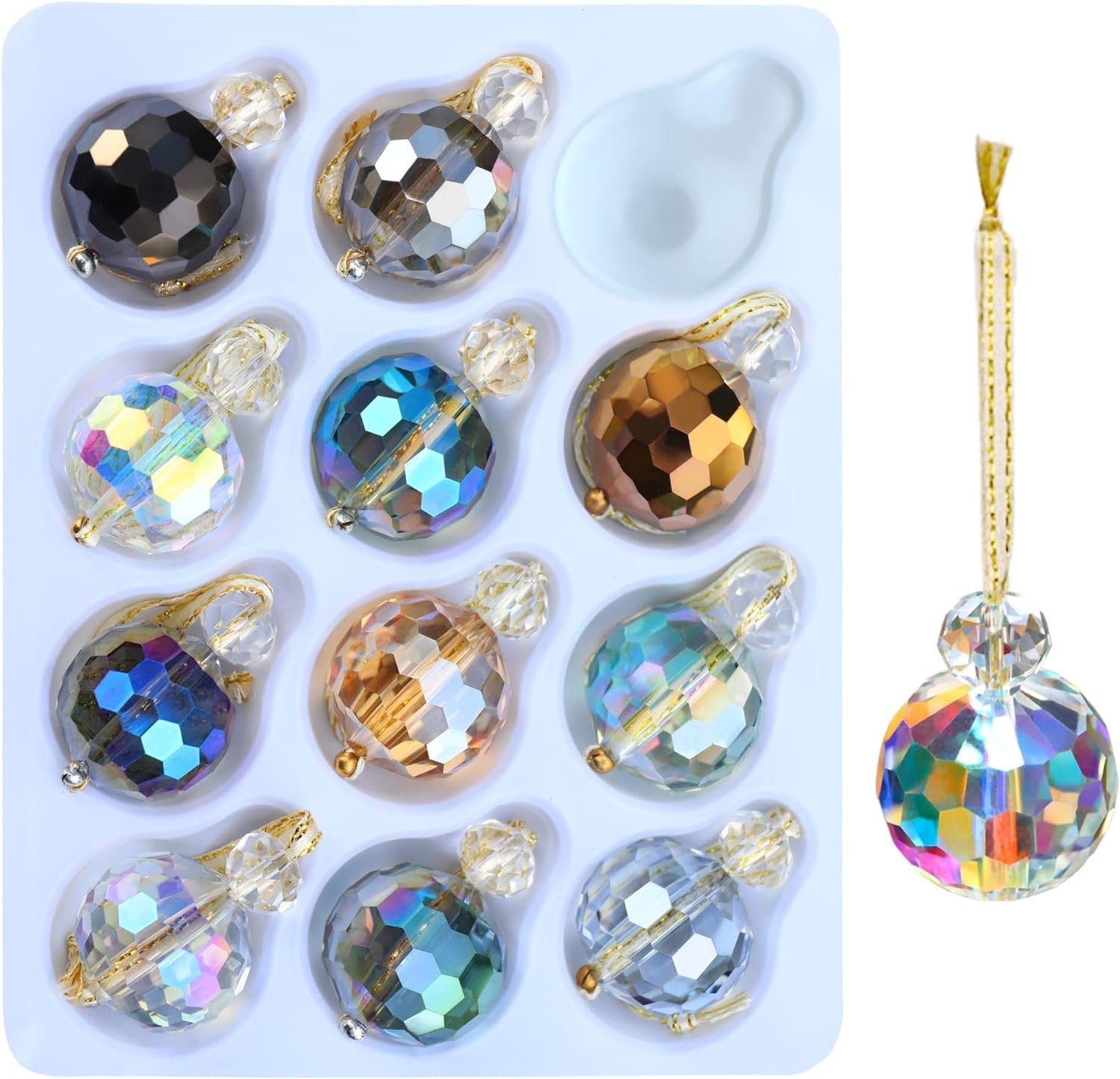 12 Pcs Multicolor Crystal Glass Christmas Balls Ornaments, 0.87″ Mini Colorful Prism Ball Xmas Tree Decorations, Hanging Ornament Clearance for Wedding Party Home Decor(Multicolor)