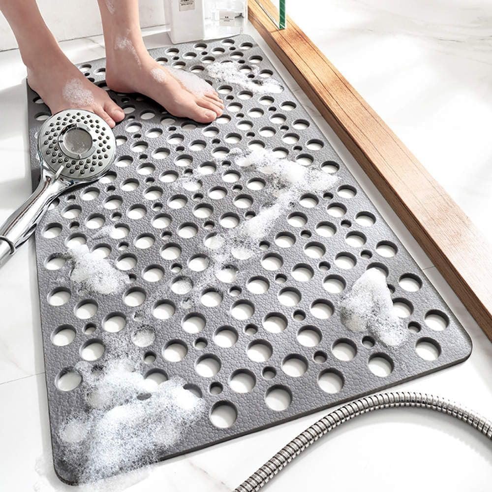 TEMIR Non Slip Bathtub Mat for Shower — Anti Skid Safety Mat with Strong Suction Cups, Quick Drain Holes, Machine Washable, Soft Bathroom Mat for Elderly & Kids, 30×17 in (75×43 cm) Gray