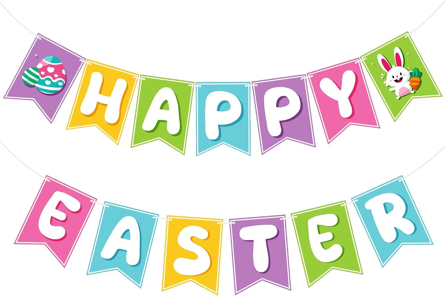 OHOME Easter Decorations – Happy Easter Banner | Bunny Party Decorations for Indoor Outdoor Outside – Bunny Egg Garland for Front Door | Easter Backdrop Wreath for Window Wall – Easter Decor