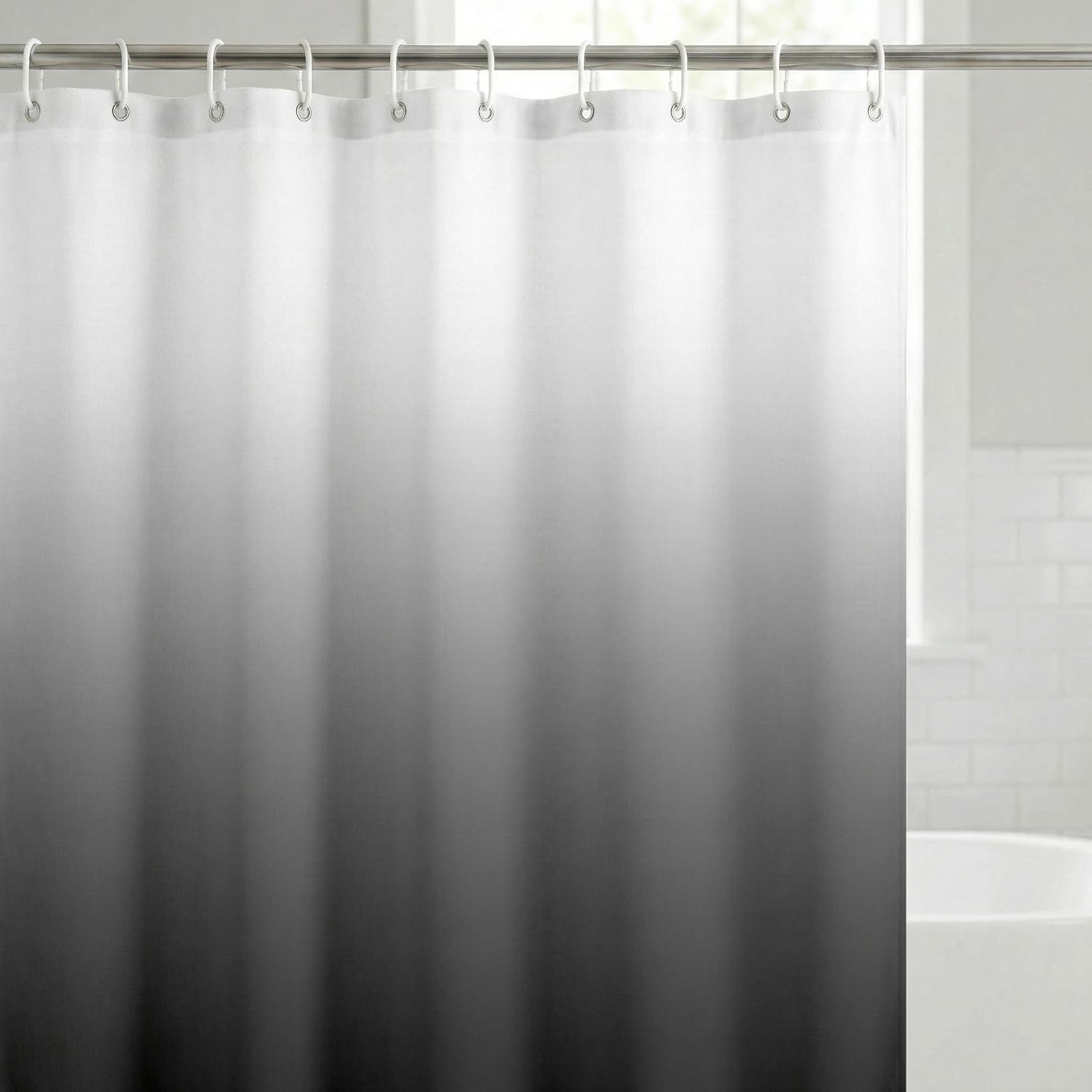 Americanflat 71×74 Grey Ombre Shower Curtain – Water-Resistant Long Shower Curtain with Durable Metal Grommets and 12 Hooks – 100% Polyester