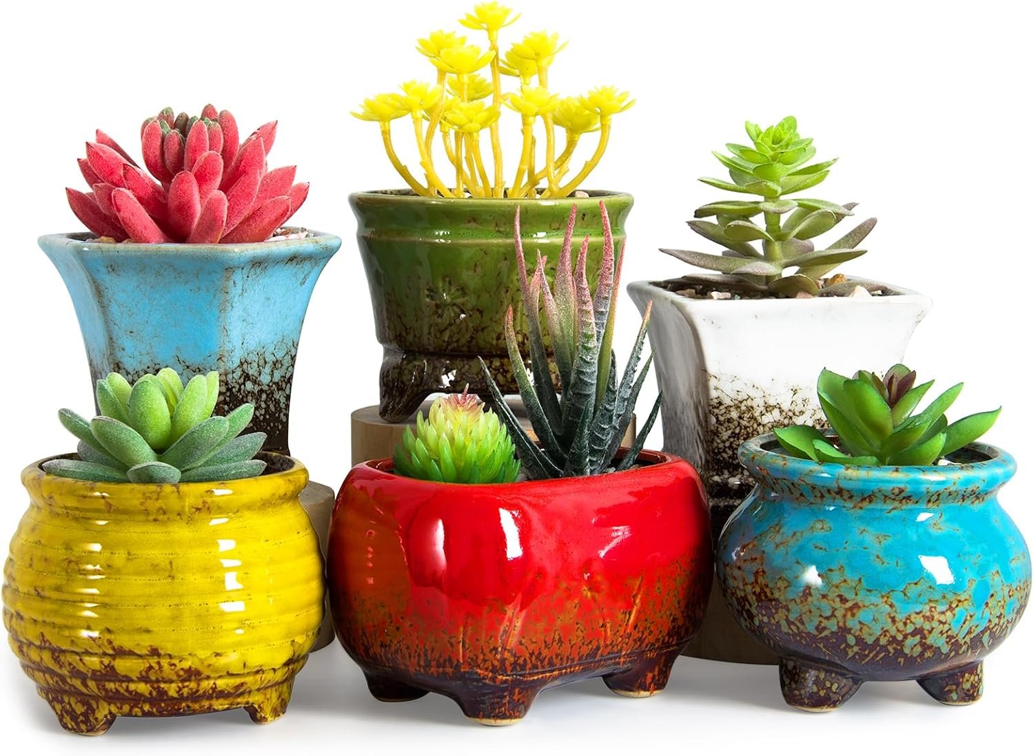ARTKETTY Succulent Pots – Small Succulent Plant Pots with Drainage Set of 6, Ceramic Cactus Planter Pots for Indoor Unique Flower Planter Container for Home Office Decor