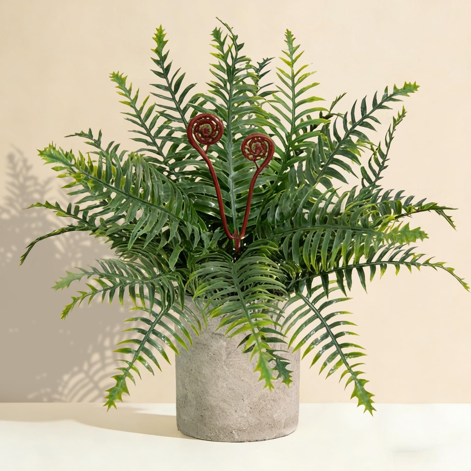 Artificial Boston Fern Potted Plants 15” Fake Greenery Shrubs Plants in Pot for Home Office Living Room Desk Shelf Inddor and Outdoor Decoration