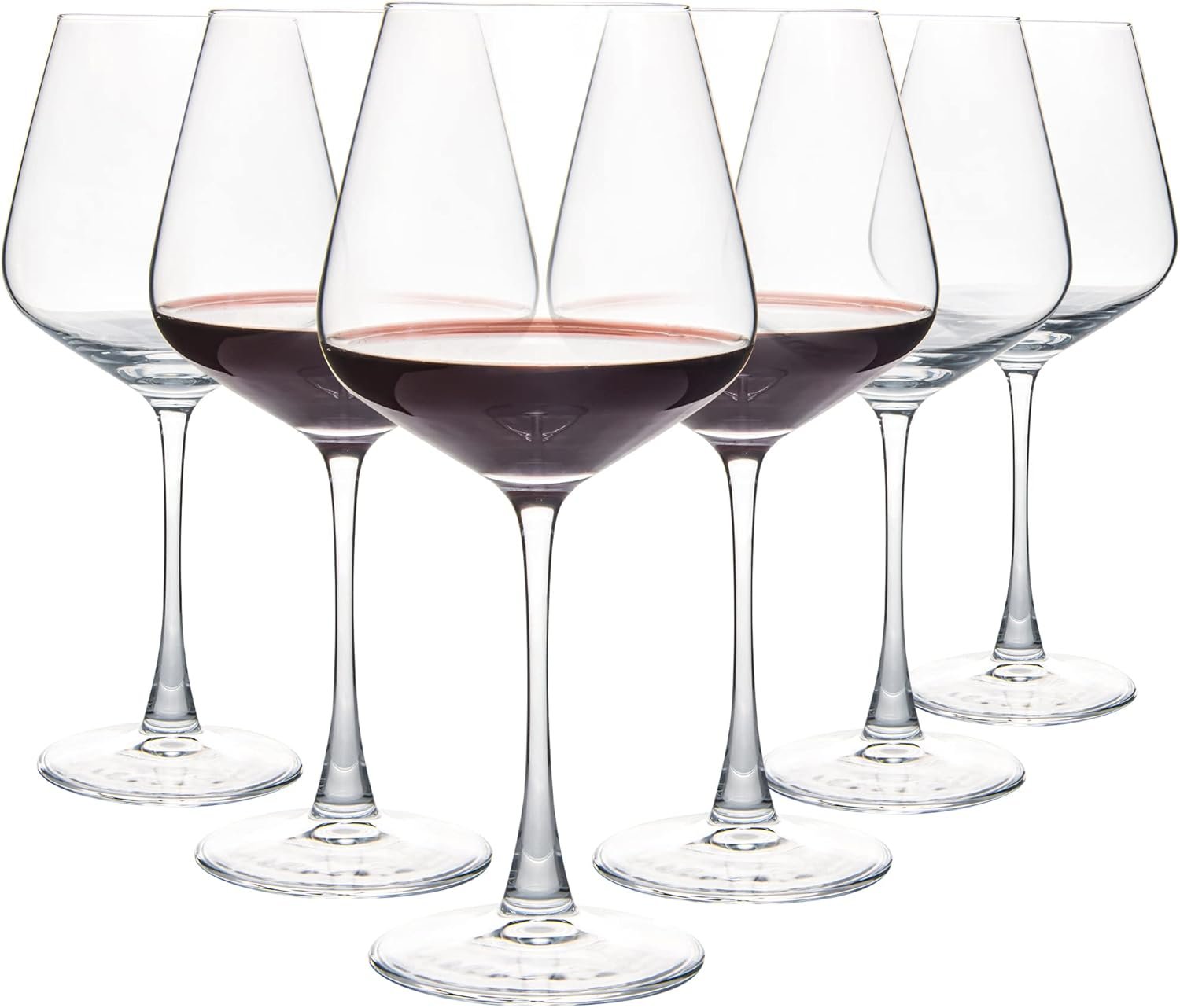 Red Wine Glasses Set of 6, 20 oz Large Burgundy Wine Glasses, Long Stem Wine Glasses for Wine Tasting, Perfect Ideal for Dinner Party, Wedding, Birthday | Classic wine glasses for daily-use, parties, restaurants & bars — fits red/white wine, durable crystal glass, gift-ready
