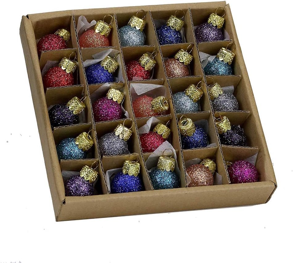 Kurt S. Adler 0.78-Inch Glitter Glass Ball Ornaments, 25 Piece Set (C1962)