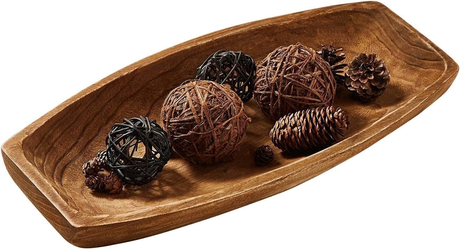 Wooden Dough Bowl Decor, Hand Carved Solid Wood Dough Bowl 17.2″ Farmhouse Table Centerpiece Rustic Decorative Bowl for Coffee Table, Kitchen Island, Fall Home Decor