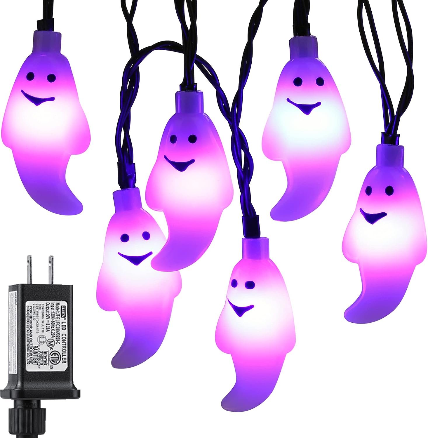 60 LED Halloween String Lights – 20ft Purple Ghost String Light Plug in with Timer, 8 Modes, Extendable, Waterproof – Spooky Decor for Outdoor Garden Yard House Bedroom Holiday Party Decorations