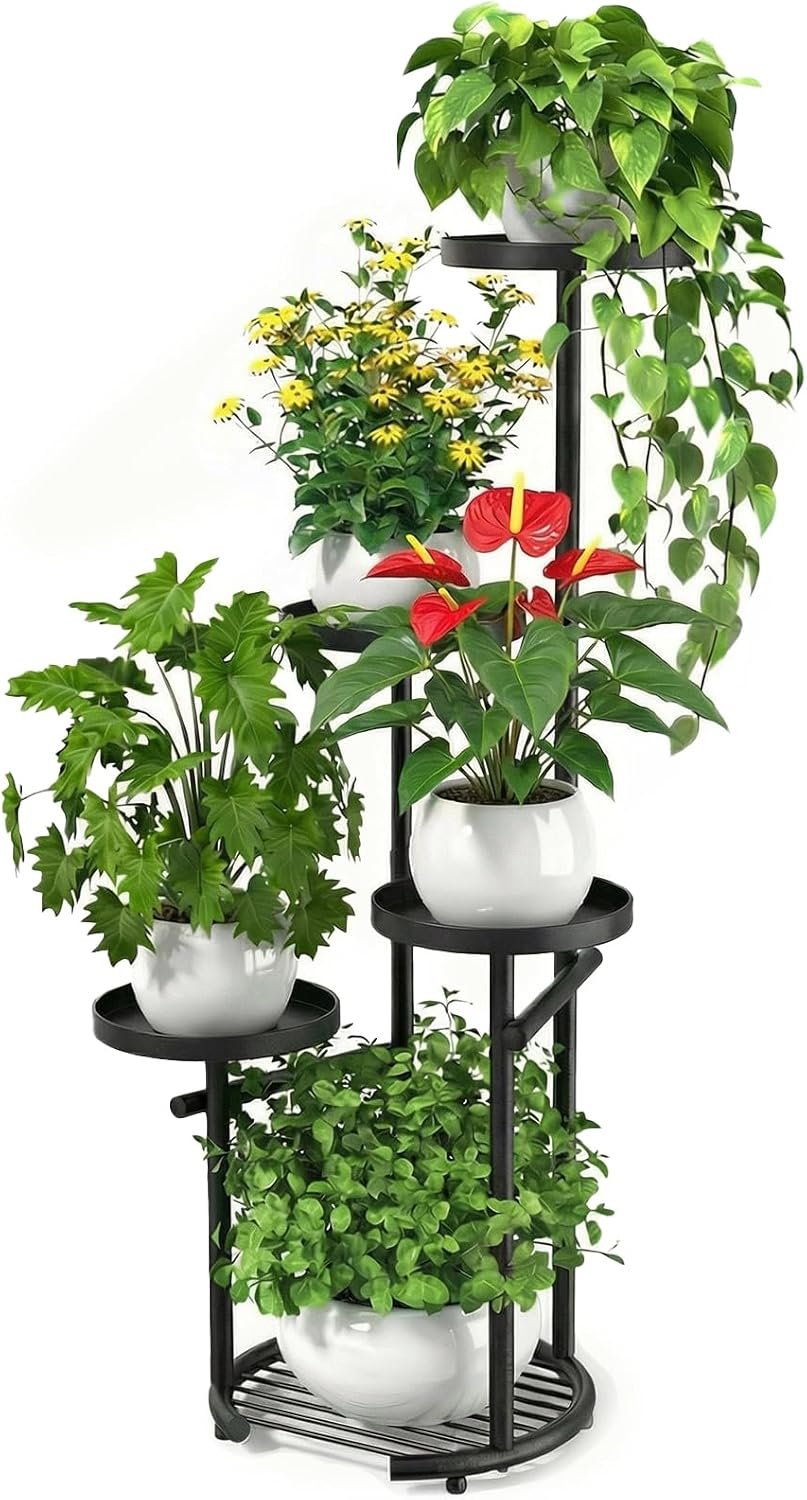 TOSKING 5-Tier Plant Stand Indoor, Heavy-Duty Corner Shelf, Black, 38-Inch | Space-Saving Round Plant Table for Multiple Plants, Indoor and Outdoor Use in Living Room, Balcony, or Garden