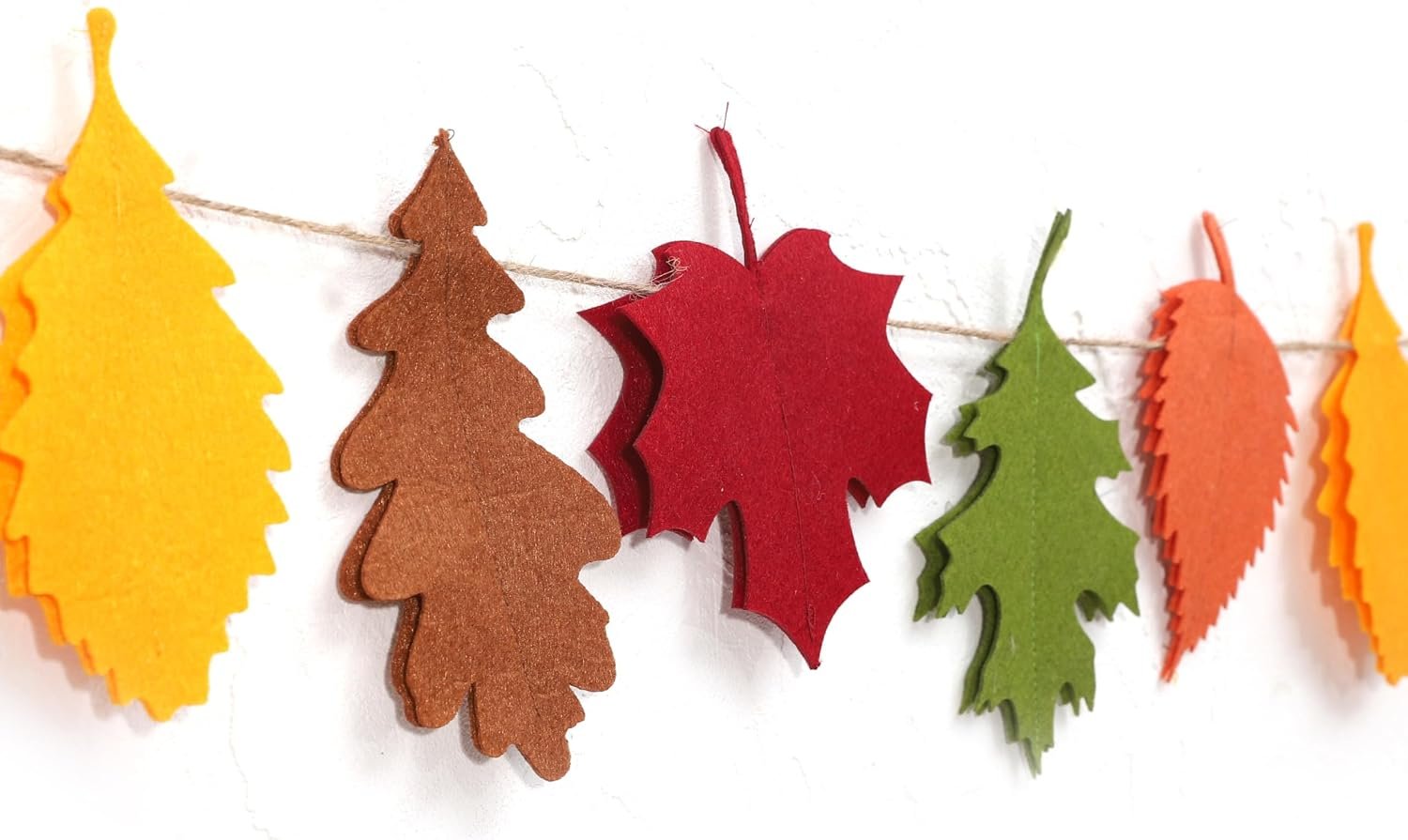 Felt Fall Leaf Garland – Double Layers Felt Leaves Banner, Fall Decorations for Mantle, Thanksgiving Decorations