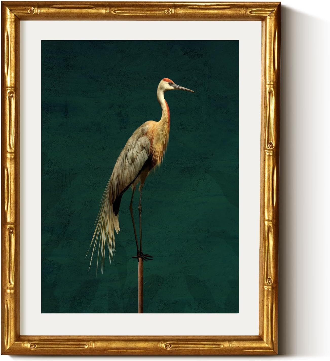 VIYYIEA Bamboo Detail Design Gold Framed Wall Art for Living Room, Crane Canvas Wall Art, Animals Picture Print Painting, Vintage Room Decor Aesthetic Bedroom Kitchen, 11 x 14 Inch