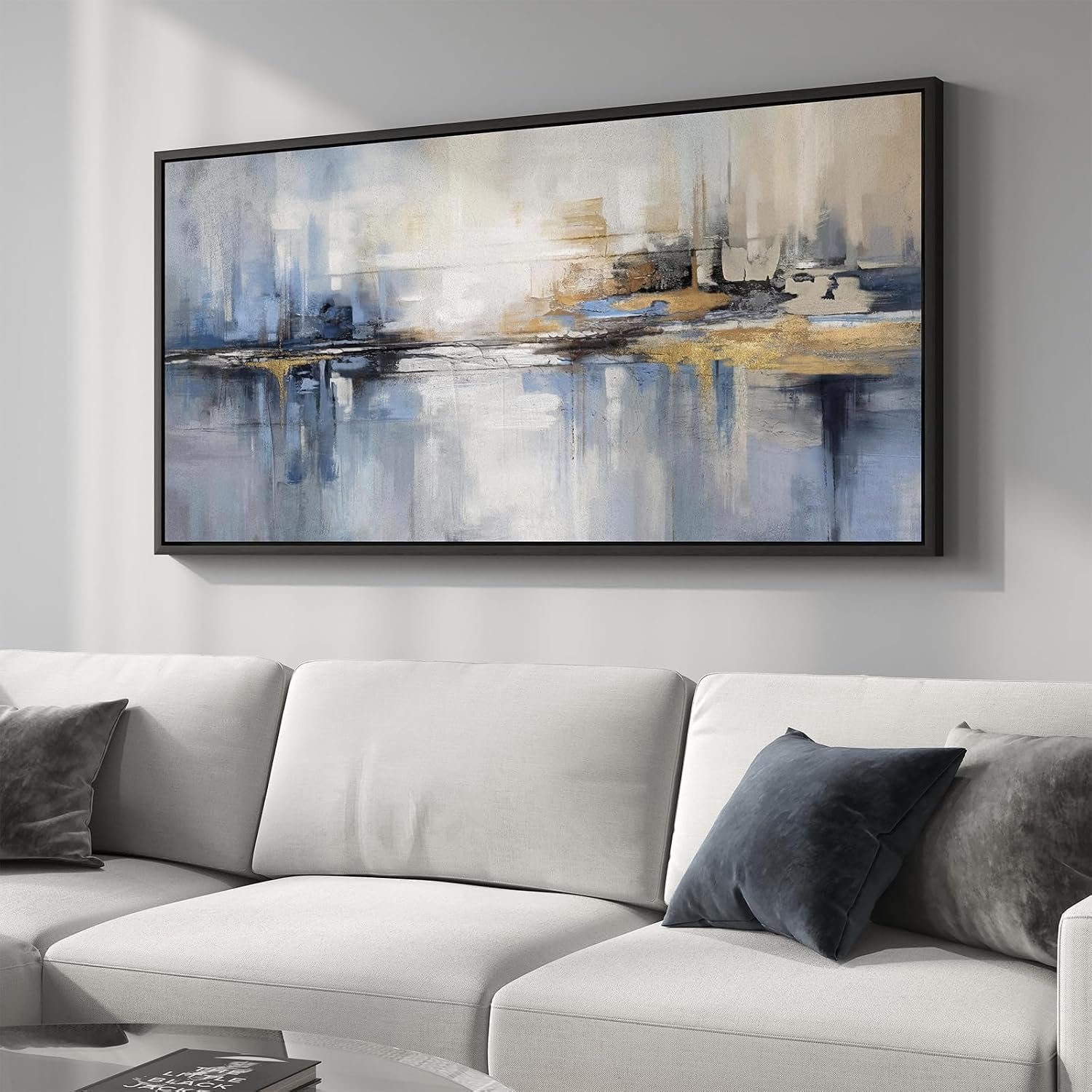 Framed Extra Large Blue Abstract Wall Art for Living Room, Modern Canvas Prints Painting Artwork for Walls, Minimalist Abstract Pictures for Living Room Dining Room Bedroom Office Wall Decor 30×60 In