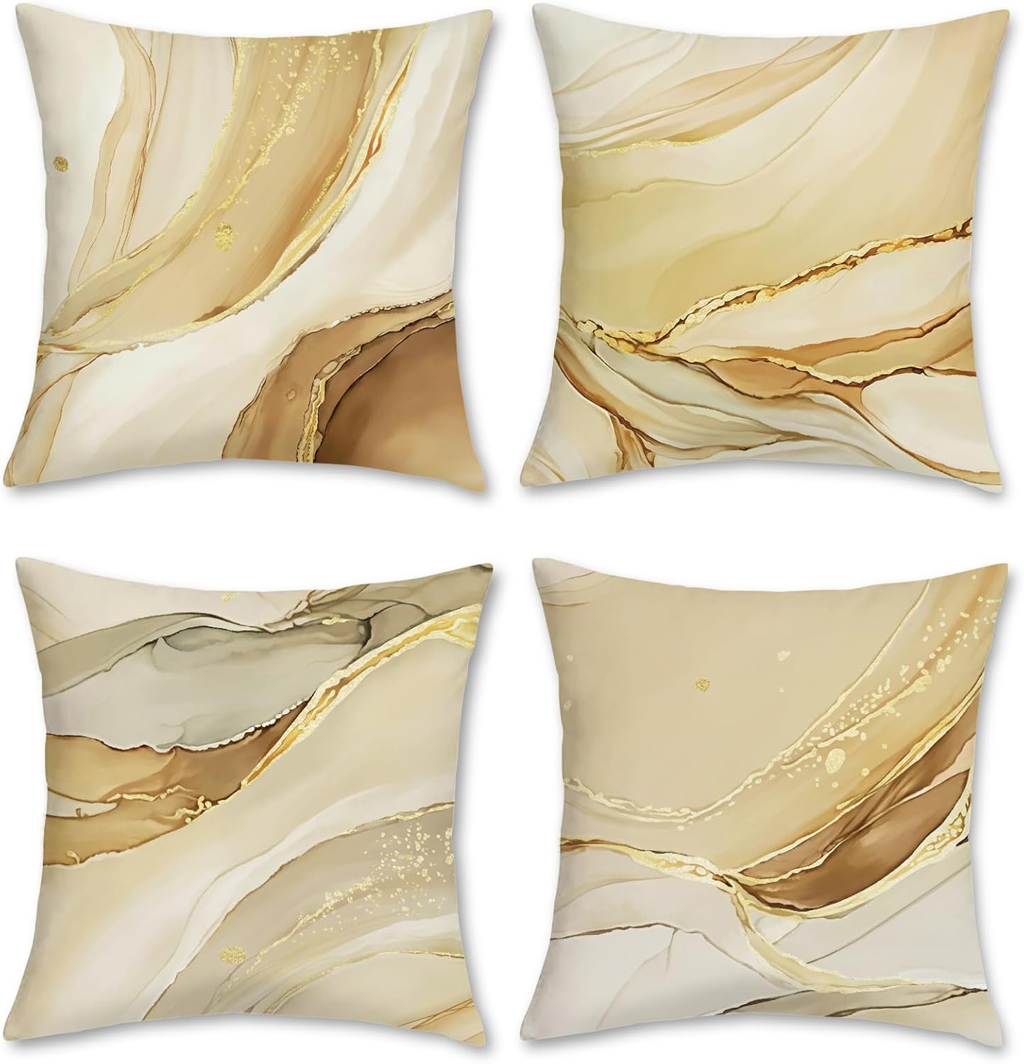 Bonhause Brown Gold Marble Texture Throw Pillow Covers 18 x 18 Inch Set of 4 Modern Abstract Art Decorative Pillows Case Soft Velvet Cushion Covers for Couch Sofa Bed Home Décor