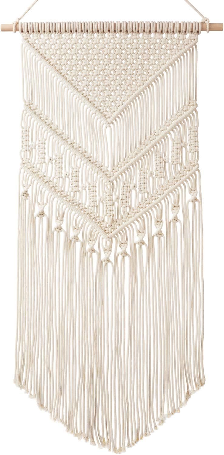 Mkono Macrame Wall Hanging Art Woven Boho Home Décor, Geometric Beautiful Yarn Tapestry Wall Decor for Bedroom, Nursery, Apartment, Dorm Decoration, Christmas Gift for Teen Girl Mom, 17″ W x 33″ L