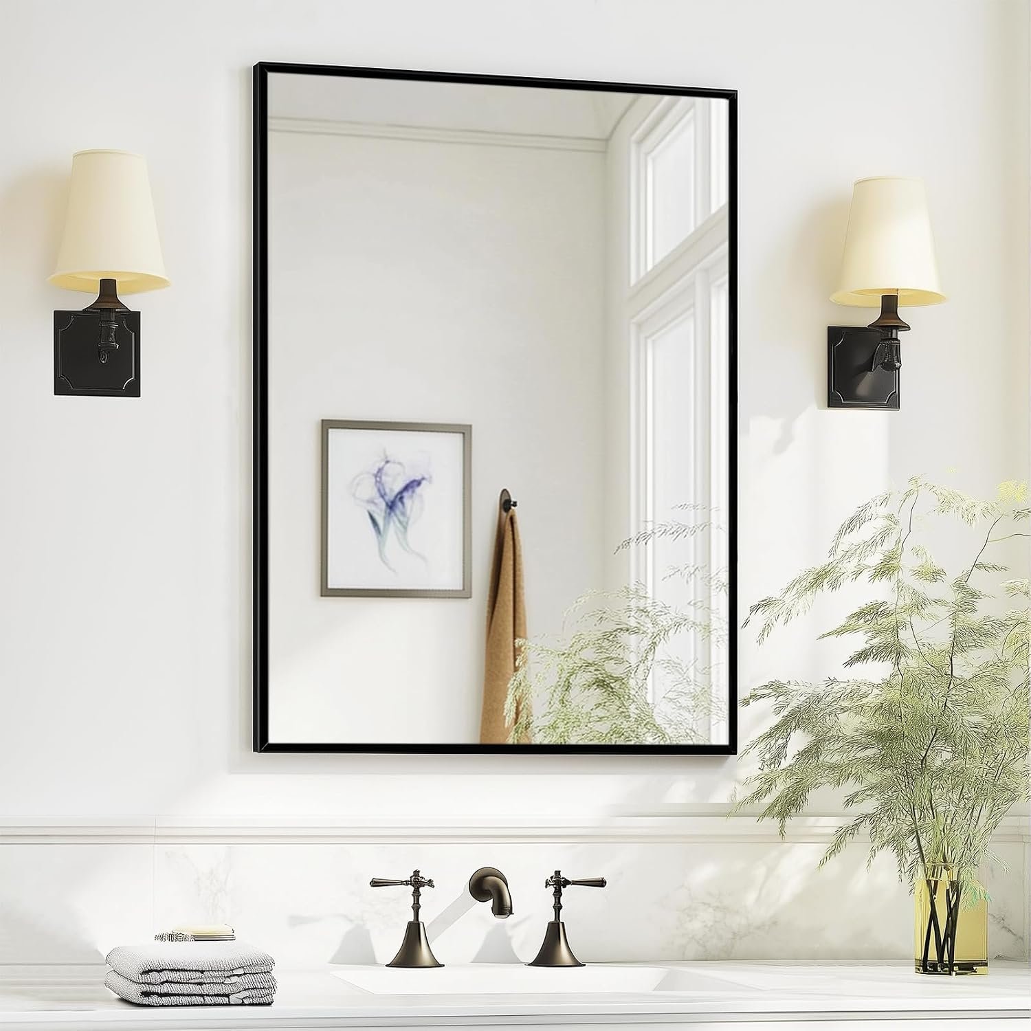 Sunniry Bathroom Vanity Mirror, Black Bathroom Mirror 16×24 inch, Wall Mirrors with Aluminum Metal Frame for Vanity, Bathroom, Nursery, Baby Room.