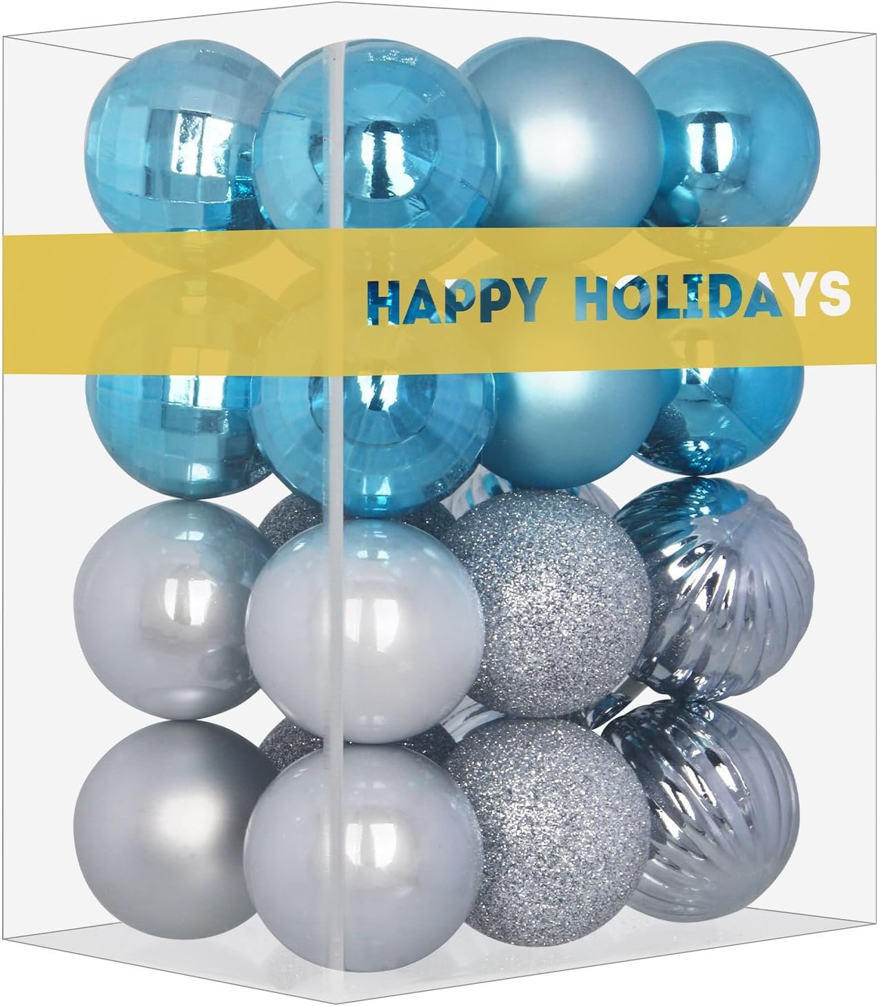 Baby Blue & Silver 2.5″ Christmas Balls Christmas Tree Decoration Ornaments Shatterproof Hanging Balls for Birthday Halloween Holiday Wedding Decorations Set of 24pcs