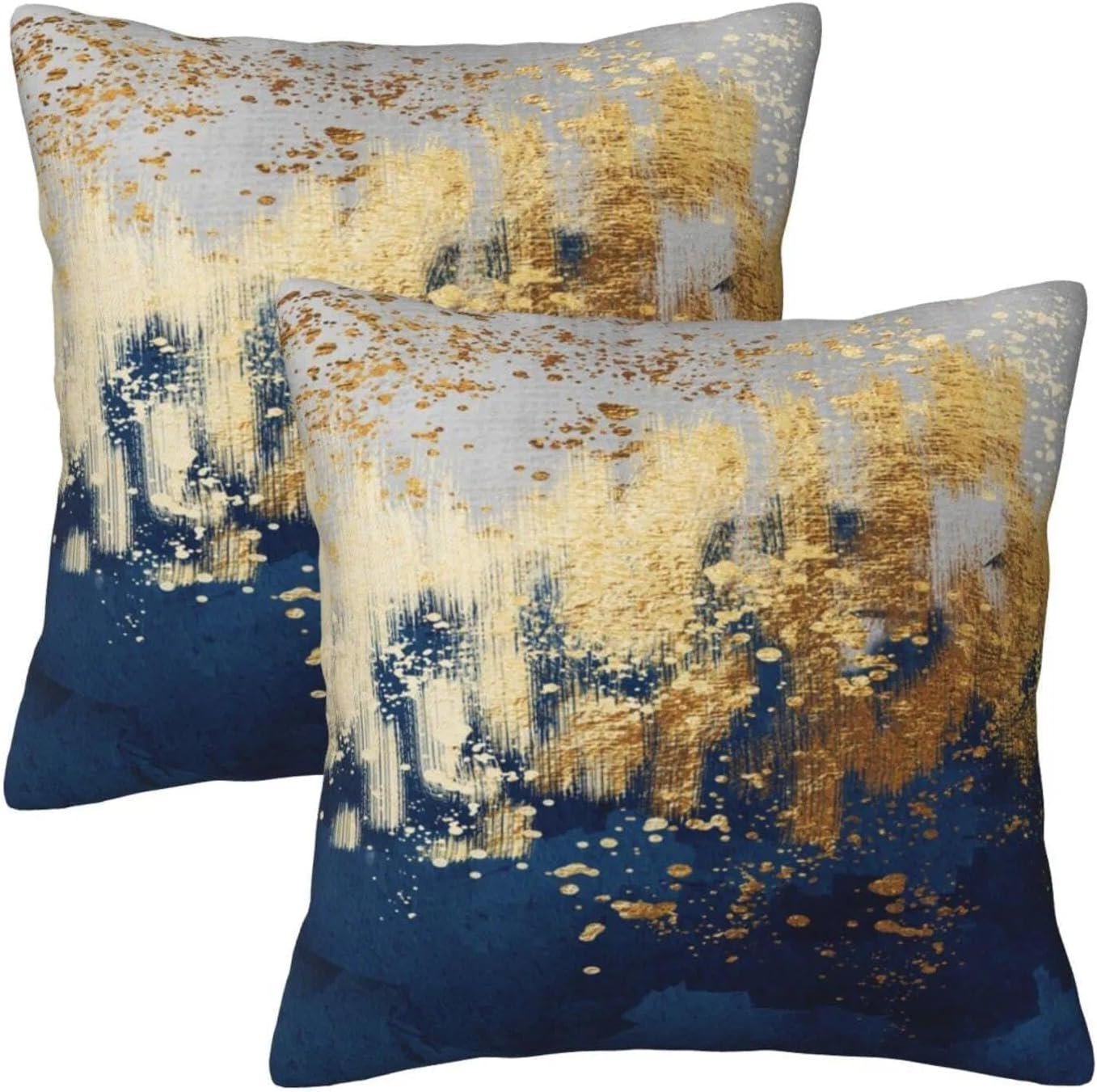 2 Pack Navy Blue Gold Throw Pillow Covers 18×18 Printed Art Decor | Modern gradient cushion cases for sofa couch bed, printed gold effect art decor, holiday gift for family friends, home decor