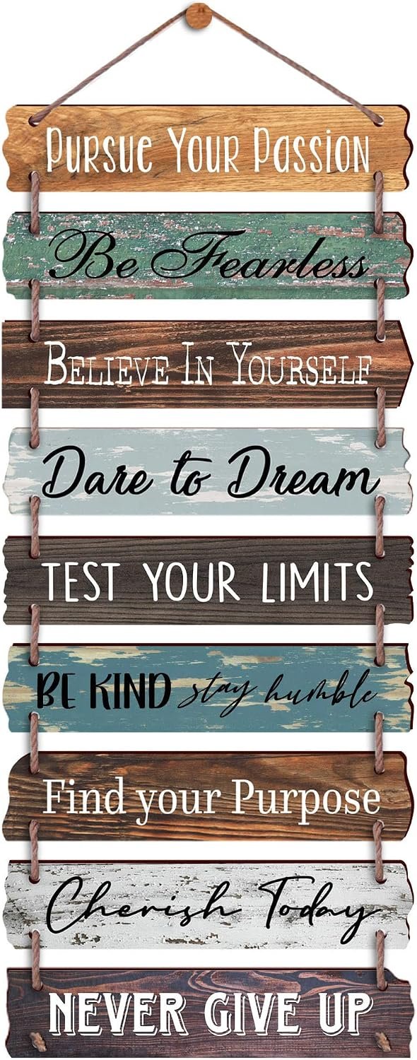 Yudarte Inspirational Wall Art 9pcs Strung Wooden Panels – Farmhouse Rustic Office Decorations for Work – Motivational Wall Decor for Home Bedroom Living Room
