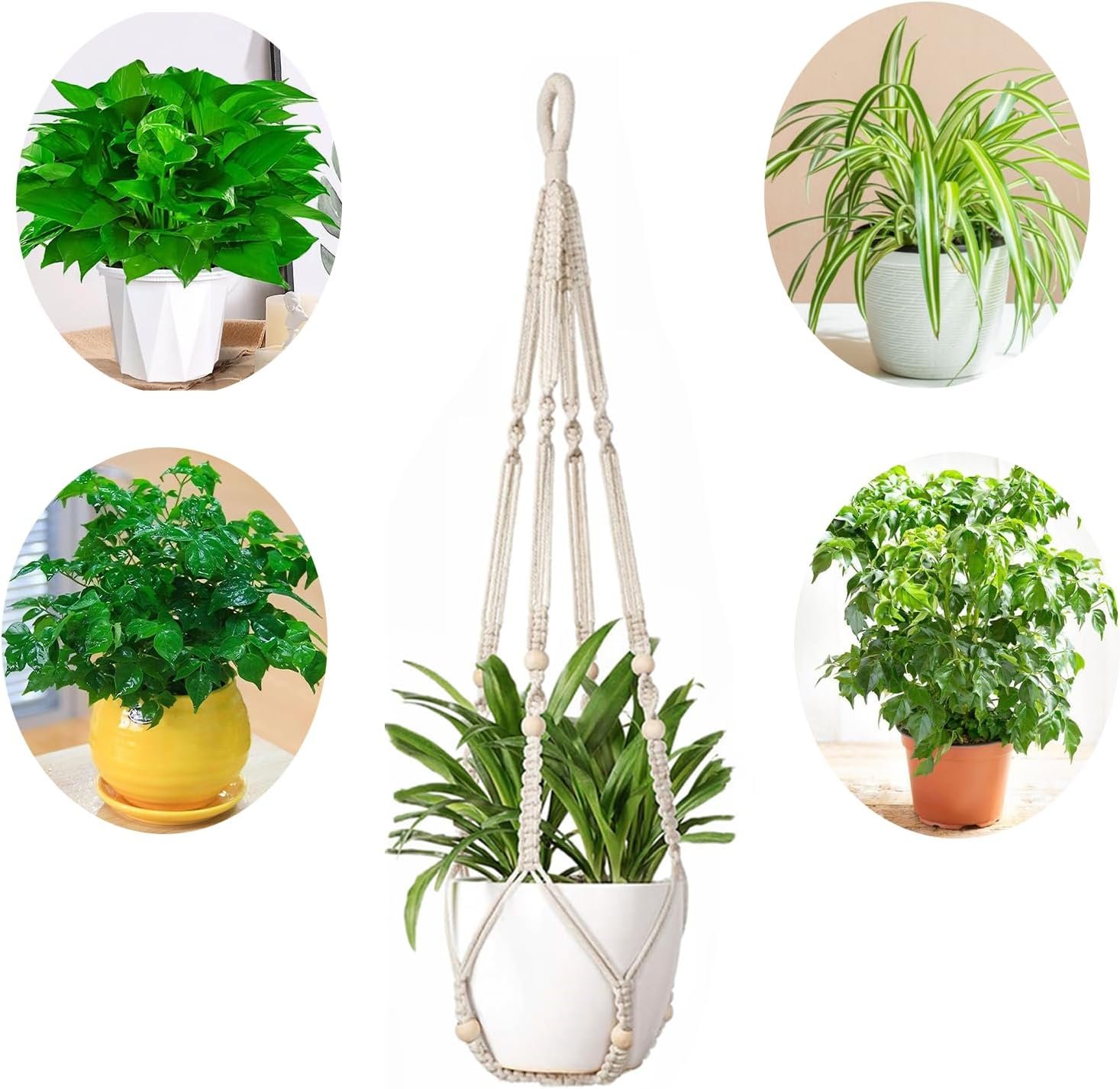 Plant Hanger Indoor Hanging Planter Basket for Indoor Outdoor Boho Home Decor 35 Inch, Ivory, Set of 1 (POTS NOT Included)
