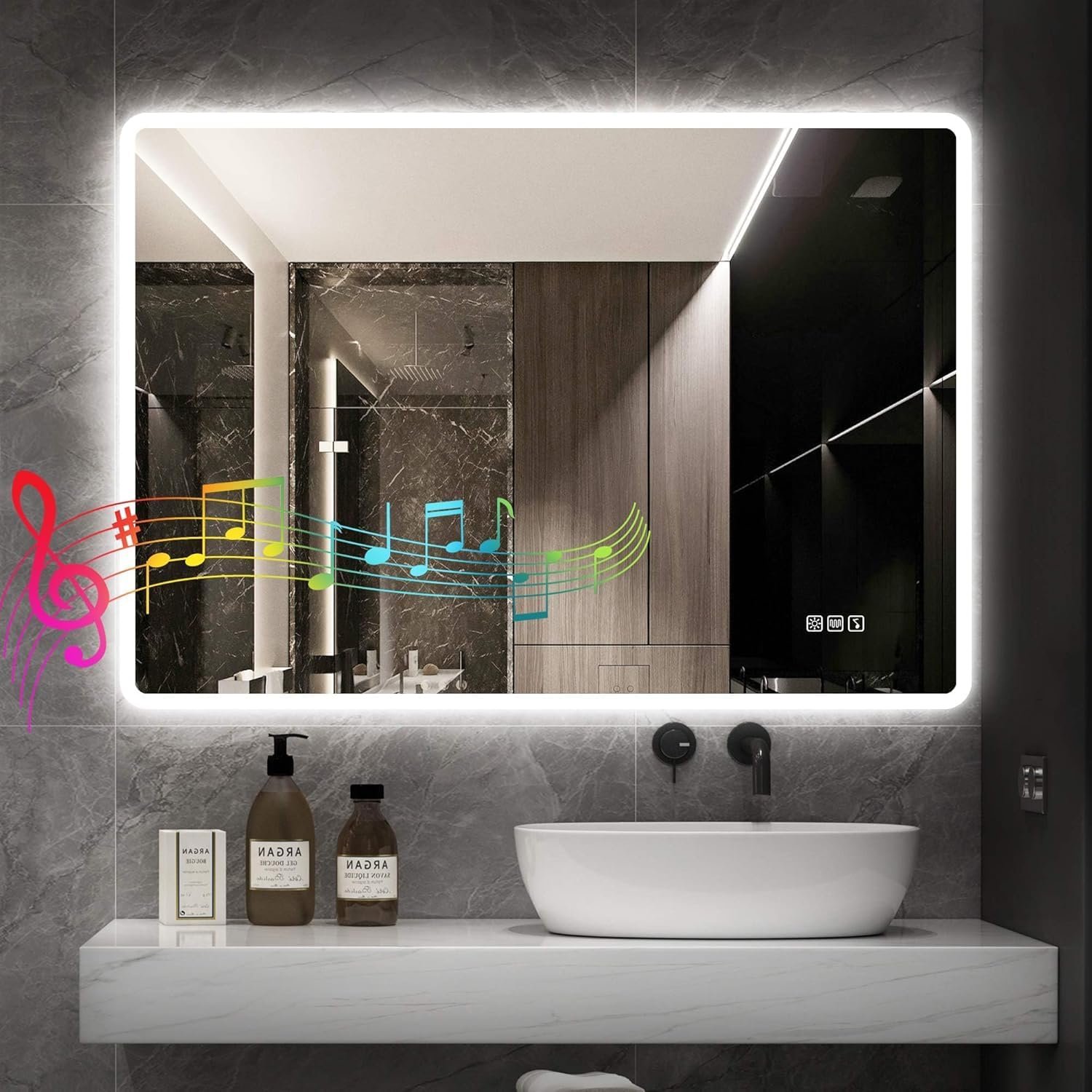 STARLEAD 24″x32″ LED Bathroom Mirror with Bluetooth Speaker | 3 Color Temperature, Stepless Dimming, Anti-Fog, Touch Control, Vertical or Horizontal
