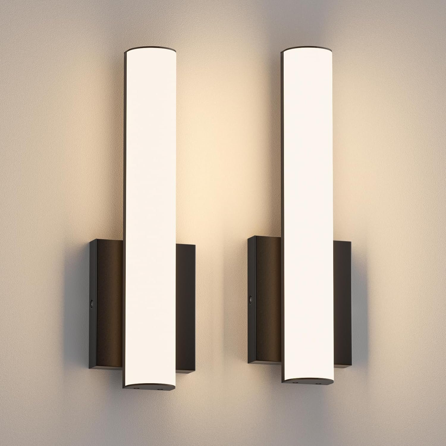 15.7 Inches Modern Bathroom Led Wall Sconces,18W 3000K Hardwired Wall Light with White Acrylic Lampshade,Indoor Bathroom Vanity Light for Mirror Bedroom Living Room Hallway(Black,2Pack)