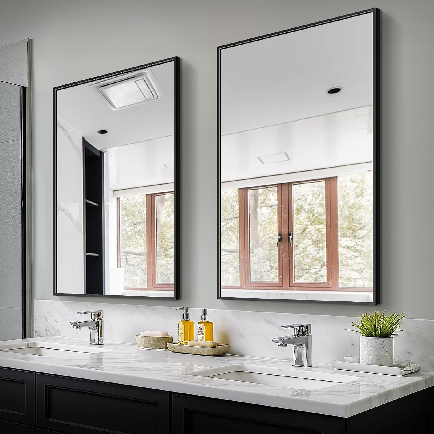 TRAHOME Bathroom Vanity Mirror for Wall, 2 Pack 36″ x 24″ Metal Framed Rectangular Bathroom Wall Mirror for Over Sink, HD Shatterproof Glass, Hangs Horizontally or Vertically(Black)